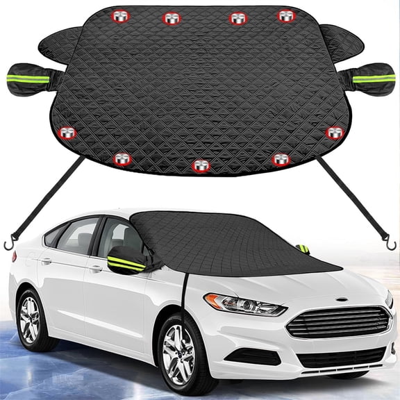 Black Front Windshield Windproof Shield,4-Layer Thick Car Snow Cover,Windproof Sunshade Cover,UV-Rays & Frost Wiper Mirror Protector,for Small Sedan Compact SUV For All Seasons (50"x57")