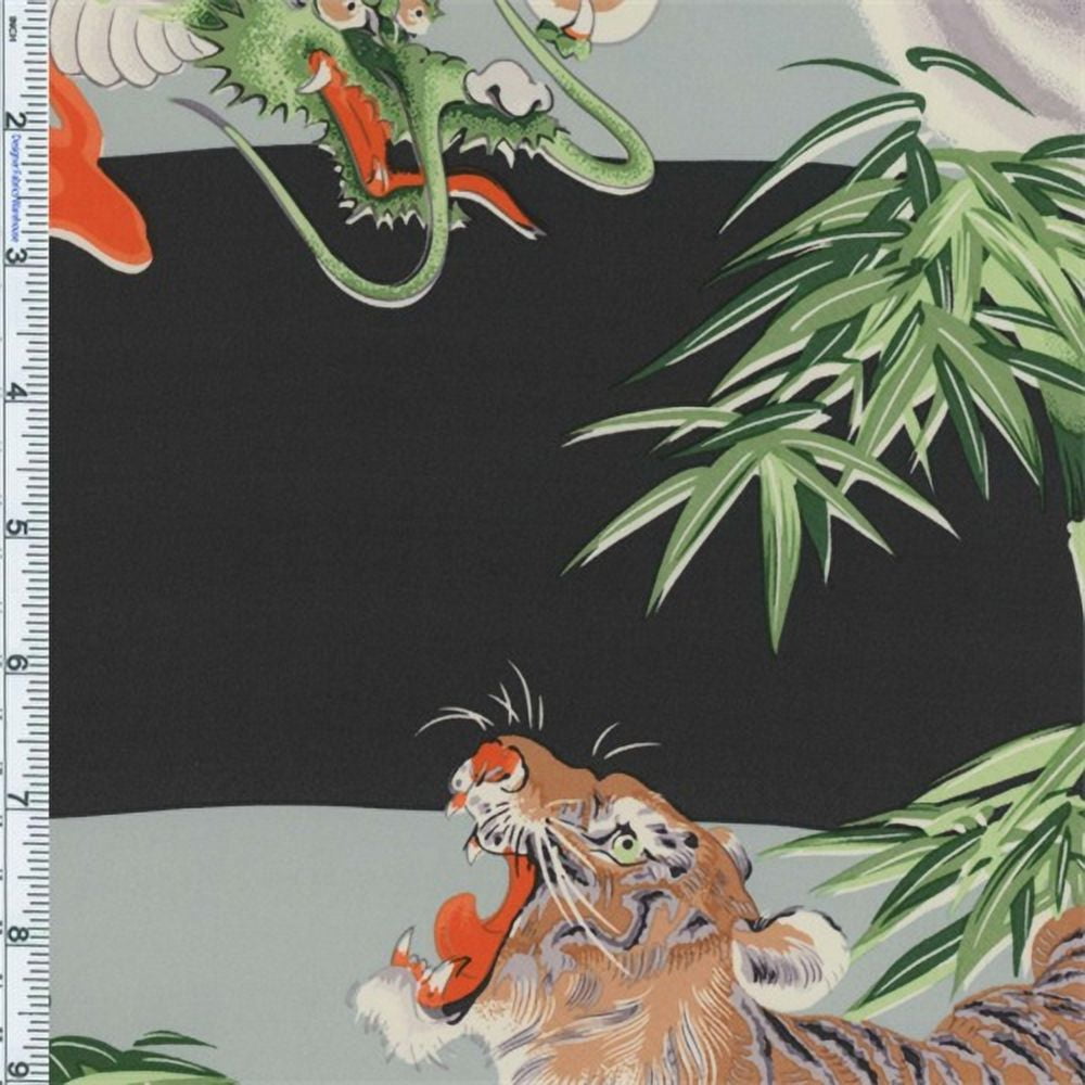 Black Fujiette Tiger Dragon Stripe, Fabric Sold By the Yard