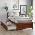 thumbnail image 1 of Twin Size Wood Platform Bed Frame with Trundle, No Box Spring, Walnut for Bedroom, 1 of 10