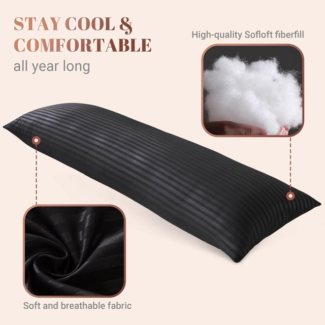Black Full Body Pillow Insert Fluffy Long Bed Pillow for Adults