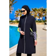Black Full Coverage Modest Swimwear With Mesh Pocket   M2522