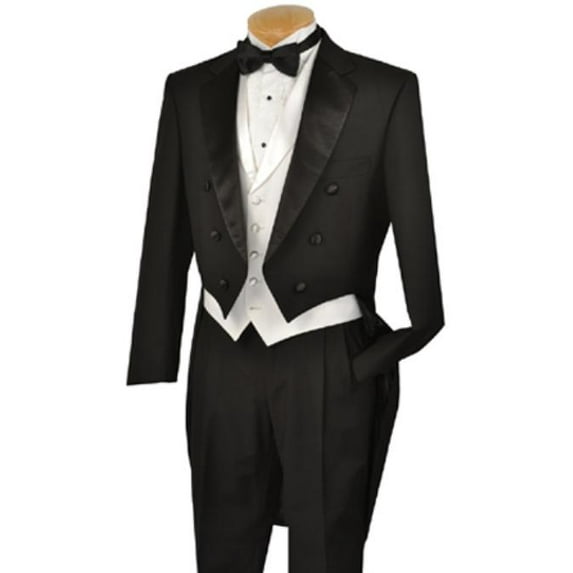 Black Full Dress TailCoat Notch Collar 6 Buttons Pleated Pants + White Lapeled Vest Tuxedo Jacket With The Tail Suit