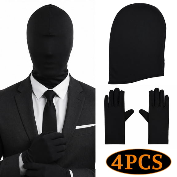 Black Full Face Mask Costume Set, Faceless Hood Accessories for Adult Halloween Cosplay Parties