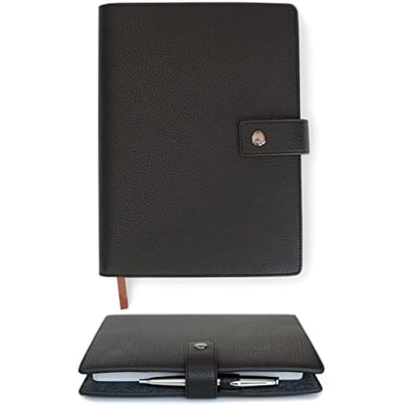 Black Full Grain Premium Leather Refillable Journal Cover with A5 Lined Notebook - Scratch-Proof DURA-Leather