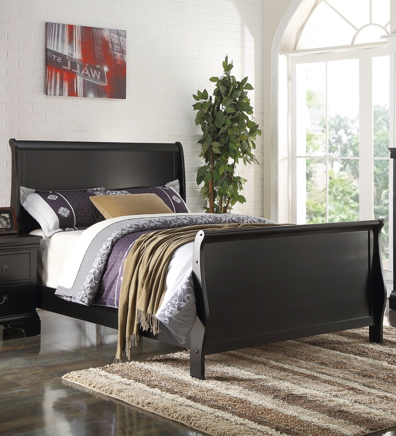 Black Full Platform Bed with High Headboard and Footboard, Modern Style ...