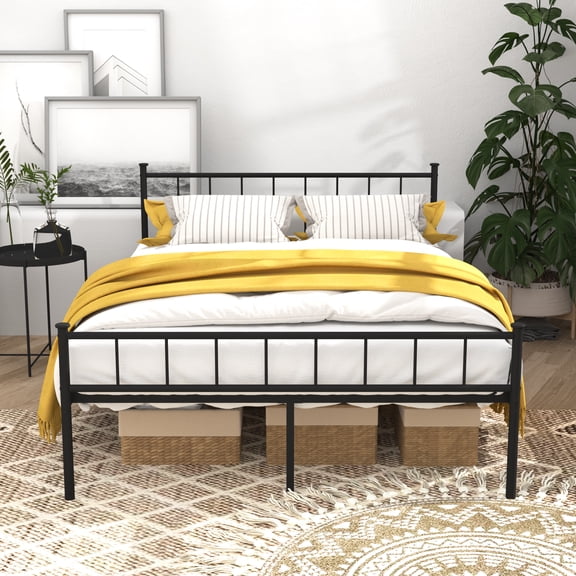 Black Full Size Bed Frame w/ Headboard & Footboard, Stable, Underbed Storage