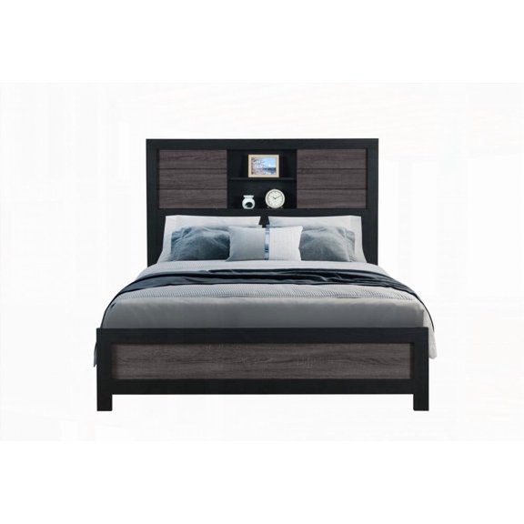 King Size Lvl and Mdf Solid Wood Bookcase Bed with Grey and Black Finish for Bedroom