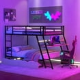 thumbnail image 1 of Full Size Metal Bed Frame with Built-in Desk, 2 Drawers & Light, Black for Bedroom, 1 of 26