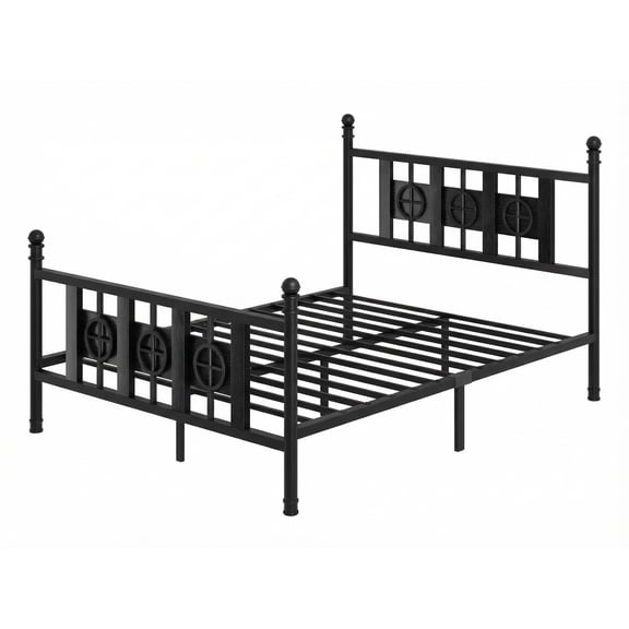 Black Full Size Platform Bed Frame with Headboard Footboard, Steel Slat Support, Under Bed Storage, No Box Spring Needed, Bedroom Furniture