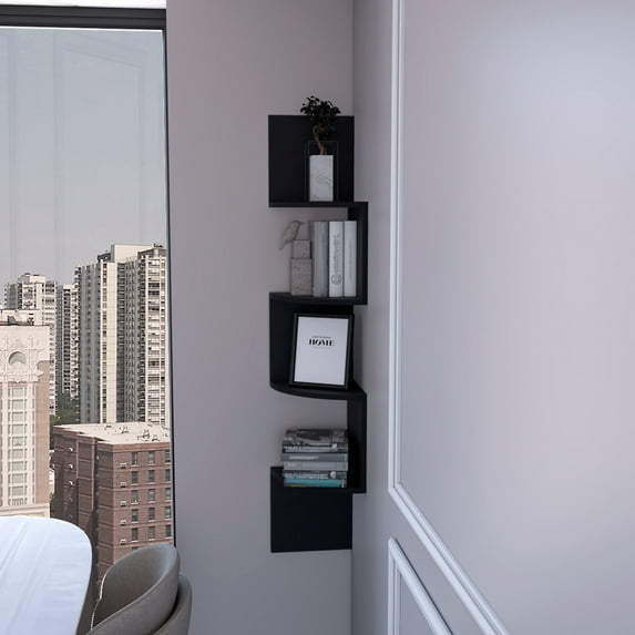 51.5" Black Floating Shelf - Modern 4-Tier Wall Shelf for Corner Display Five