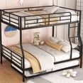 thumbnail image 1 of Black Full XL Over Queen Iron Bunk Bed with Trundle Ideal for Family Bedrooms to Save Space, 1 of 2