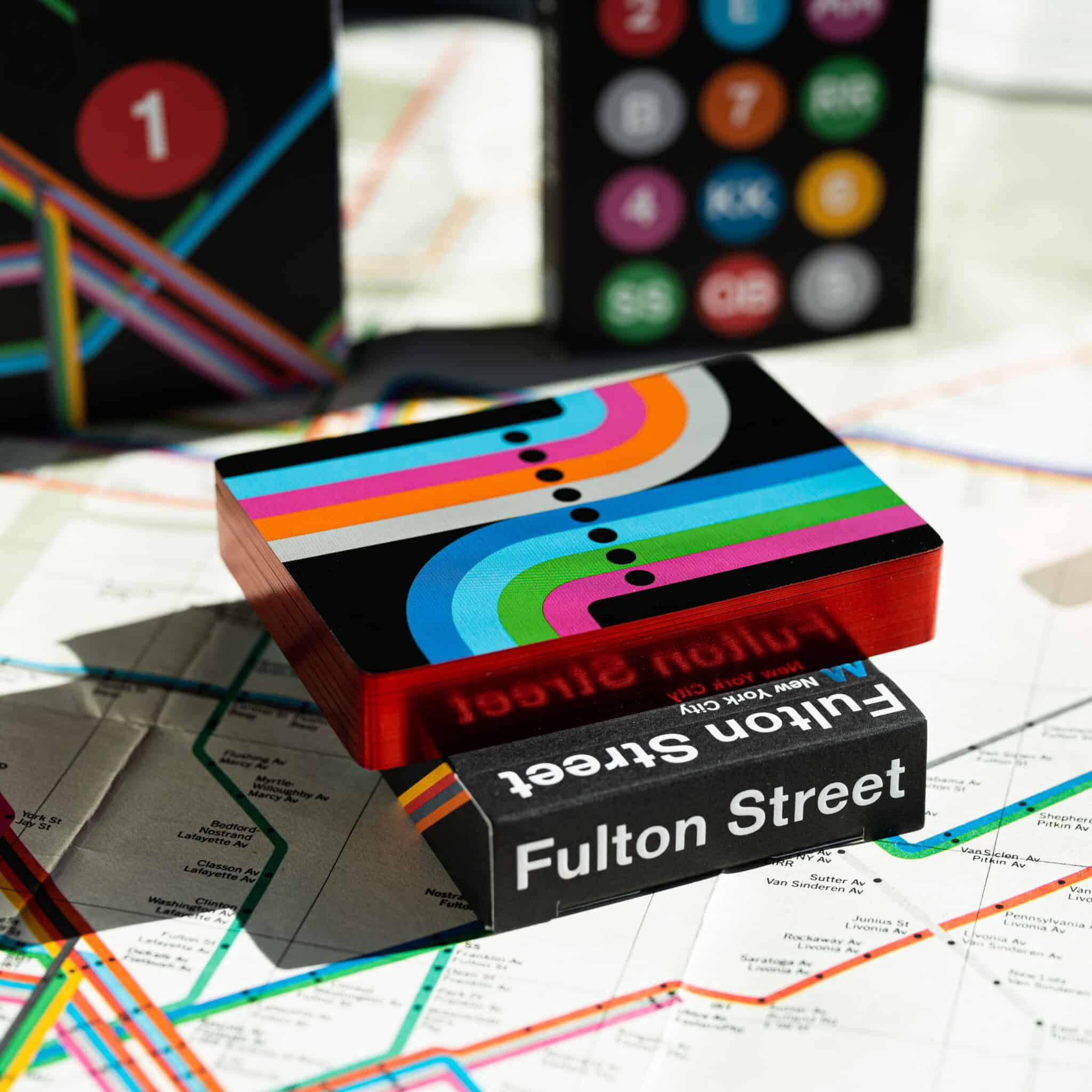 Black Fulton Street MTA (Red Gilded) Playing Cards (1972 Vignelli Map)
