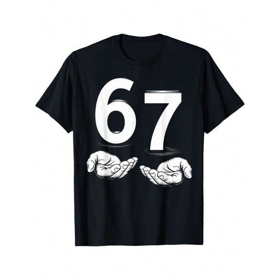 Black Funny 67 Meme Graphic T-Shirt With Hands Design
