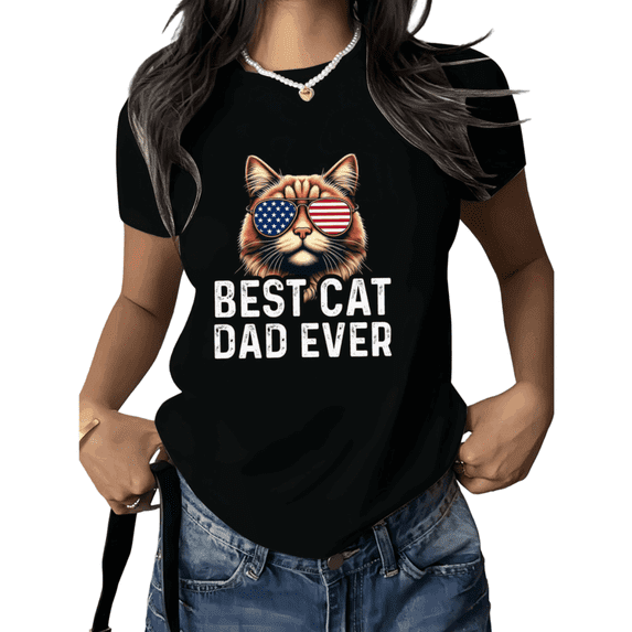 Black Funny Patriotic Cat Dad Print Tshirt Graphic Tees Shirts Cat Lover 4th Of July Gift Casual Vintage Style S 5XL Tops