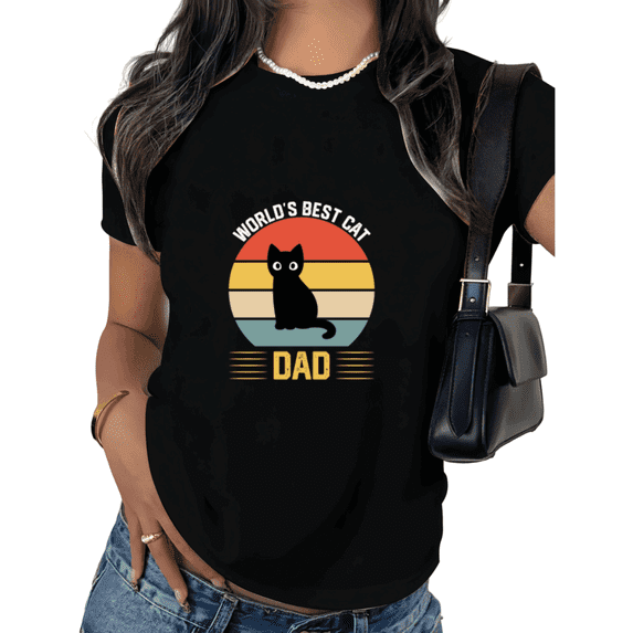 Black Funny Retro Cat Dad Print Tshirt Graphic Tees Shirts Cat Lover Gift Fathers Day Pet Owner Casual Wear S 5XL Tops