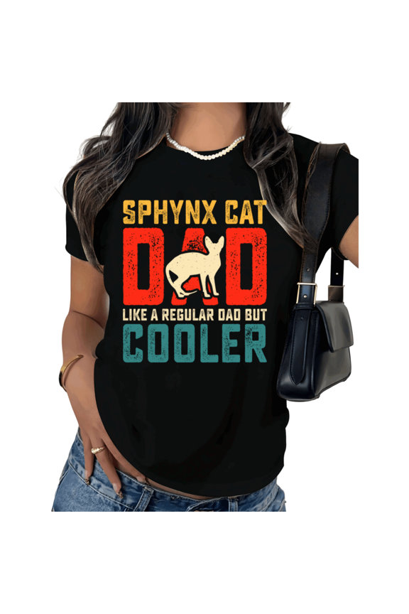 Black Funny Sphynx Cat Dad Print Tshirt Graphic Tees Shirts Cat Lover Gift Cool Cat Owner Humor Fathers Day S 5XL Tops