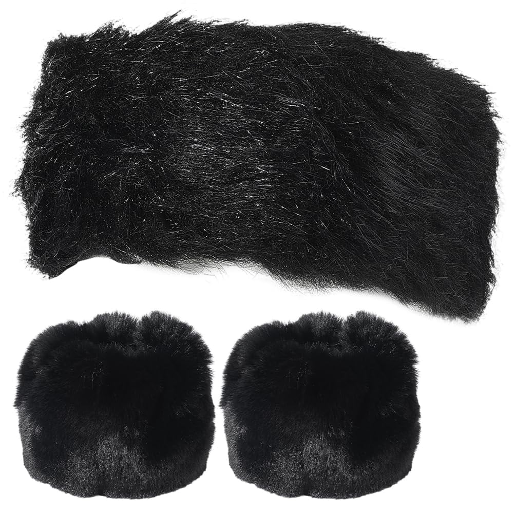 Fur Headband And Cuff Set Faux Fur Headband Arm Warmers  display picture 1