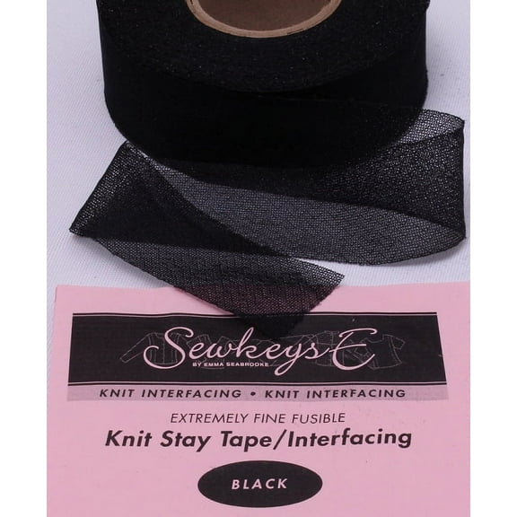 Black Fusible Knit Stay Tape - 1.25" X 25 yards SewkeysE Extremely Fine Knit Interfacing Sold by the 25 yard Roll - Black (KST1.25-BL) M494.01