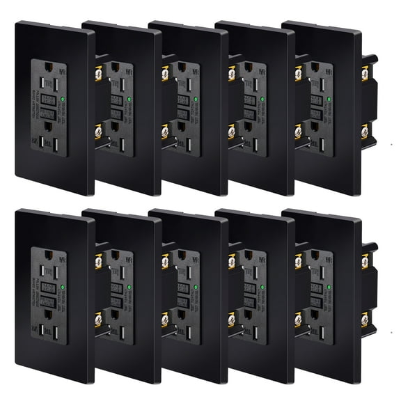 Black GFCI Outlet 15Amp 10PK,Nineleaf Black Outlets Receptacles,GFI Electrical Outlet with LED Indicator,Weather Resistant,Ground Fault Circuit Interrupters,120V,Wall Plates and Screws Included,ETL