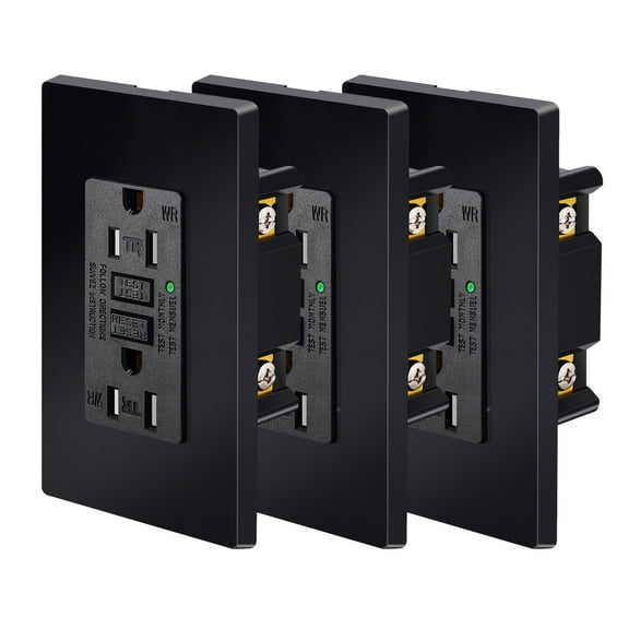 Black GFCI Outlet 15Amp 3PK,Nineleaf Black Outlets Receptacles,GFI Electrical Outlet with LED Indicator,Weather Resistant WR,Ground Fault Circuit Interrupters,120V,Wall Plates and Screws Included,ETL