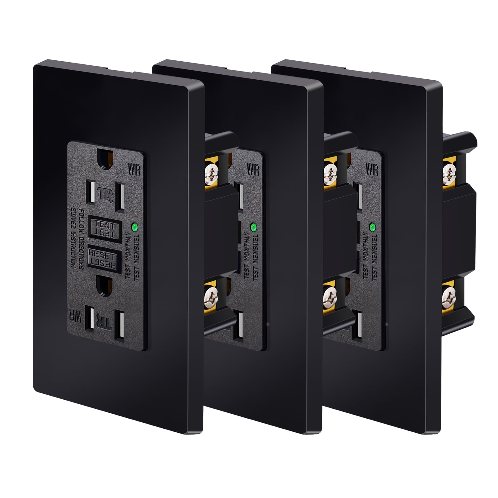 Black GFCI Outlet 15Amp 3PK,Nineleaf Black Outlets Receptacles,GFI ...