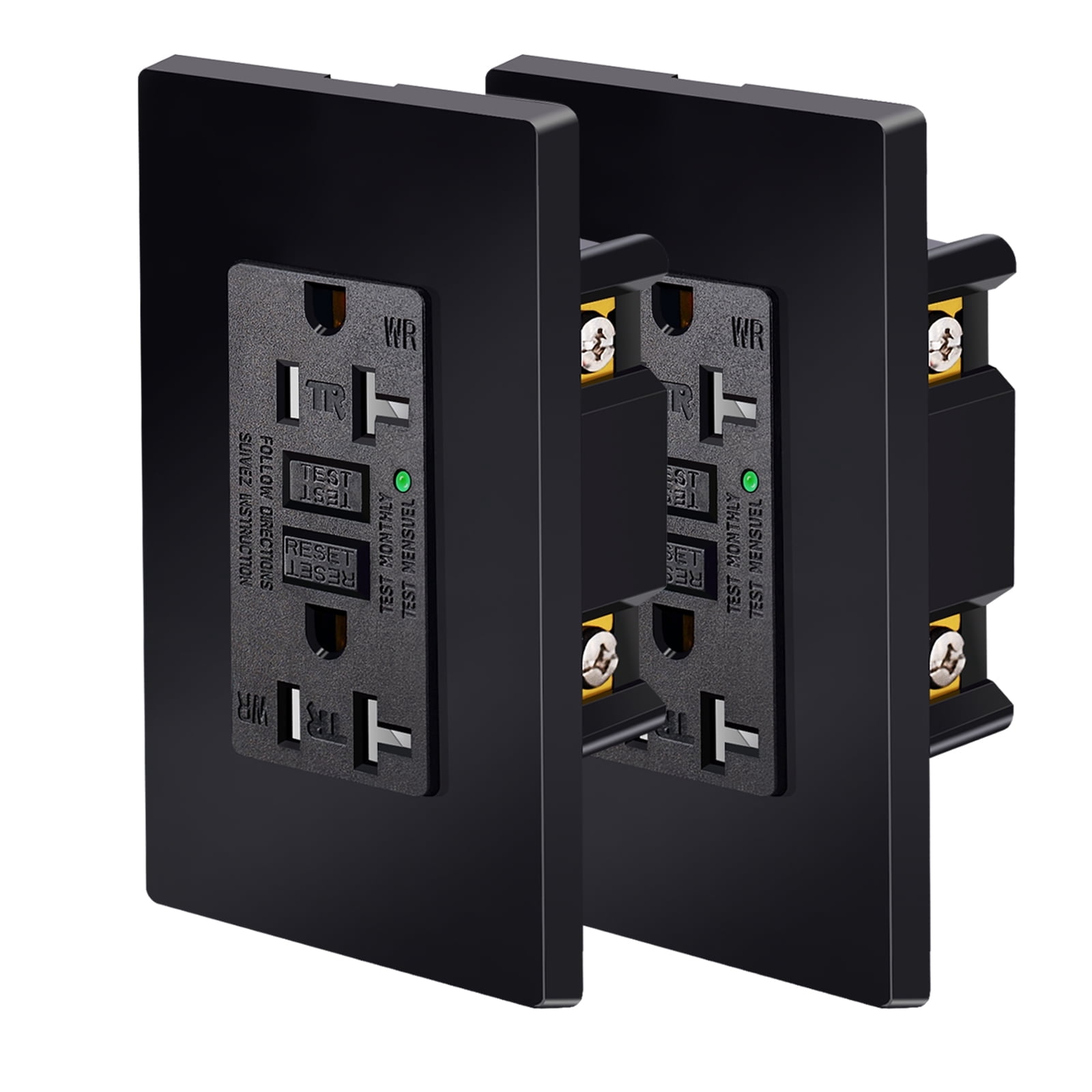 Outlet Led Display Black GFCI Outlet 20Amp 2PK,Nineleaf Black Outlets Receptacles,GFI ...
