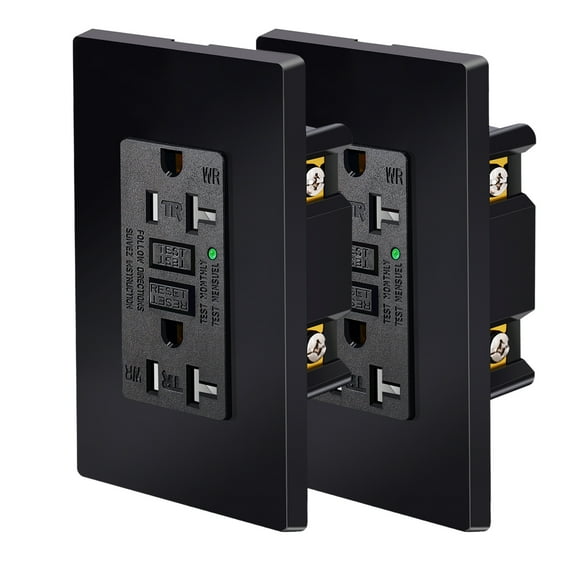Black GFCI Outlet 20Amp 2PK,Nineleaf Black Outlets Receptacles,GFI Electrical Outlet with LED Indicator,Weather Resistant WR,Ground Fault Circuit Interrupters,120V,Wall Plates and Screws Included,ETL