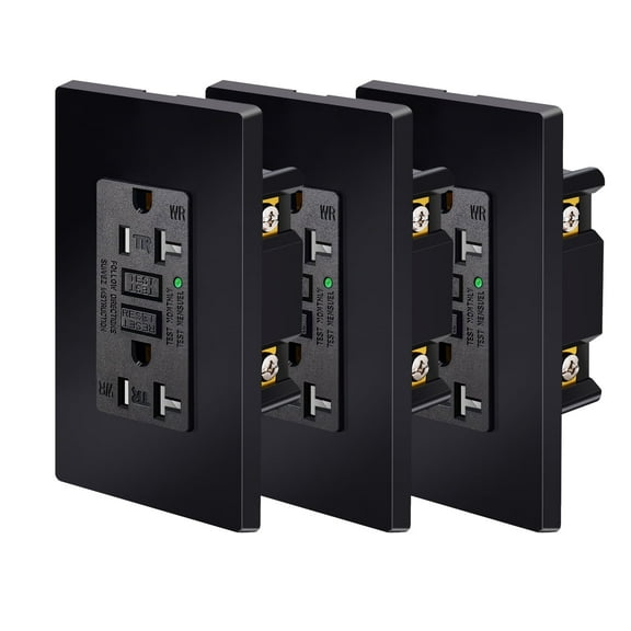 Black GFCI Outlet 20Amp 3PK,Nineleaf Black Outlets Receptacles,GFI Electrical Outlet with LED Indicator,Weather Resistant WR,Ground Fault Circuit Interrupters,120V,Wall Plates and Screws Included,ETL