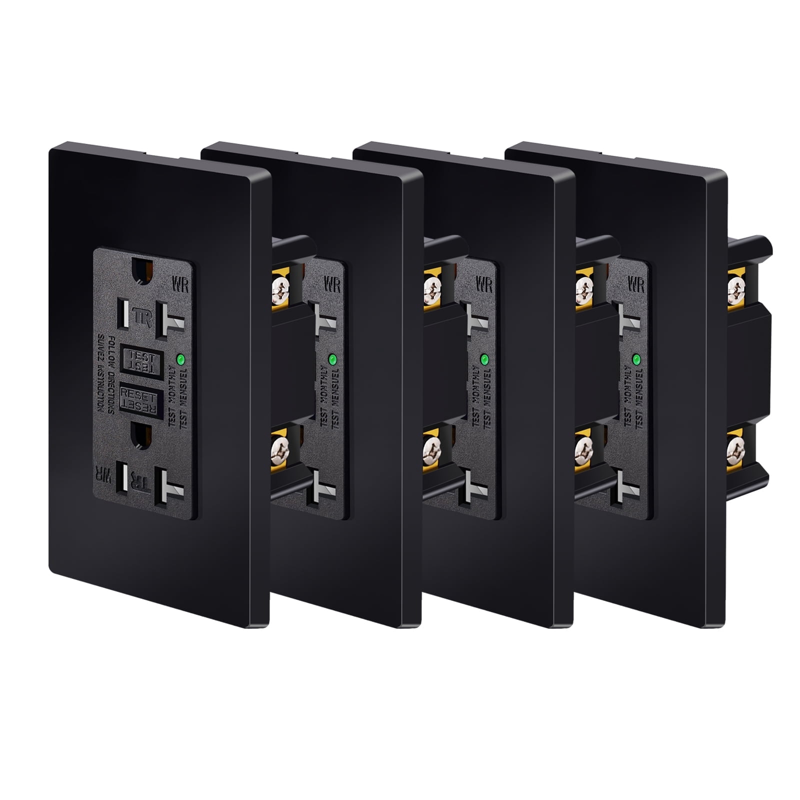 Black GFCI Outlet 20Amp 4PK,Nineleaf Black Outlets Receptacles,GFI Electrical Outlet with LED Indicator,Weather Resistant WR,Ground Fault Circuit Interrupters,120V,Wall Plates and Screws Included,ETL