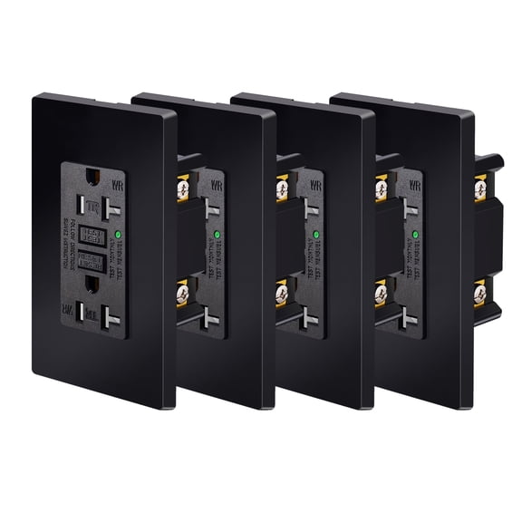Black GFCI Outlet 20Amp 4PK,Nineleaf Black Outlets Receptacles,GFI Electrical Outlet with LED Indicator,Weather Resistant WR,Ground Fault Circuit Interrupters,120V,Wall Plates and Screws Included,ETL