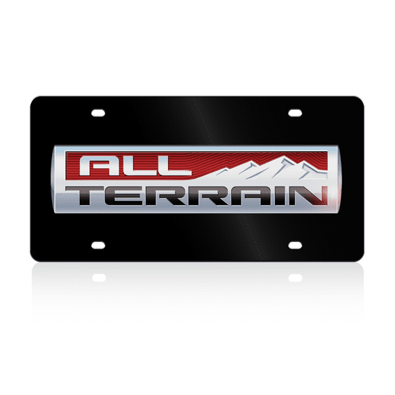 Black GMC All Terrain Badge Lazer Tag Etched Logo Premium Acrylic License Plate