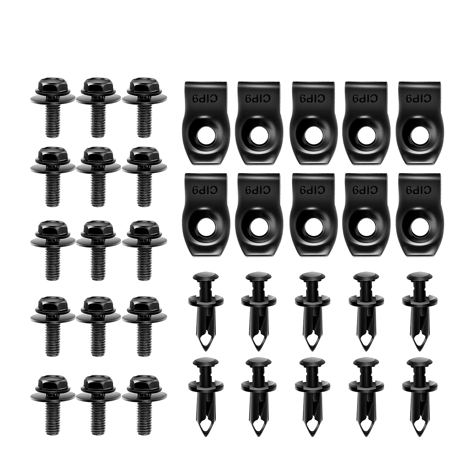 Black GRC 70 35PCS Body Bolts Fender Liner Push Retainer Rivet Clips