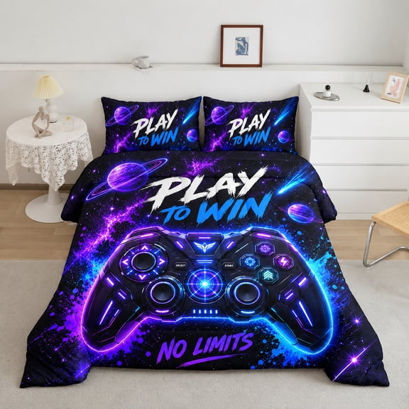 Black Galaxy Gamer Comforter Set for Boys Gaming Bedding Set Twin Size,Video Game Controller Comforter for Boys Kids Adult 3D Gamepad Microfiber