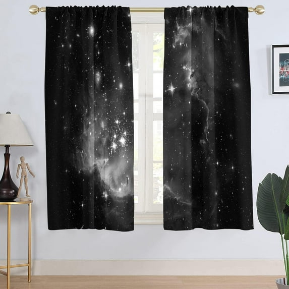 Black Galaxy Window Curtain Outer Space Boys Kids Grey Gray Star Sky Celestial Universe Teen Playroom Living Room Bedroom Window Drapes Treatment Fabric 1 Pair, 42" W x 63" L, Cool