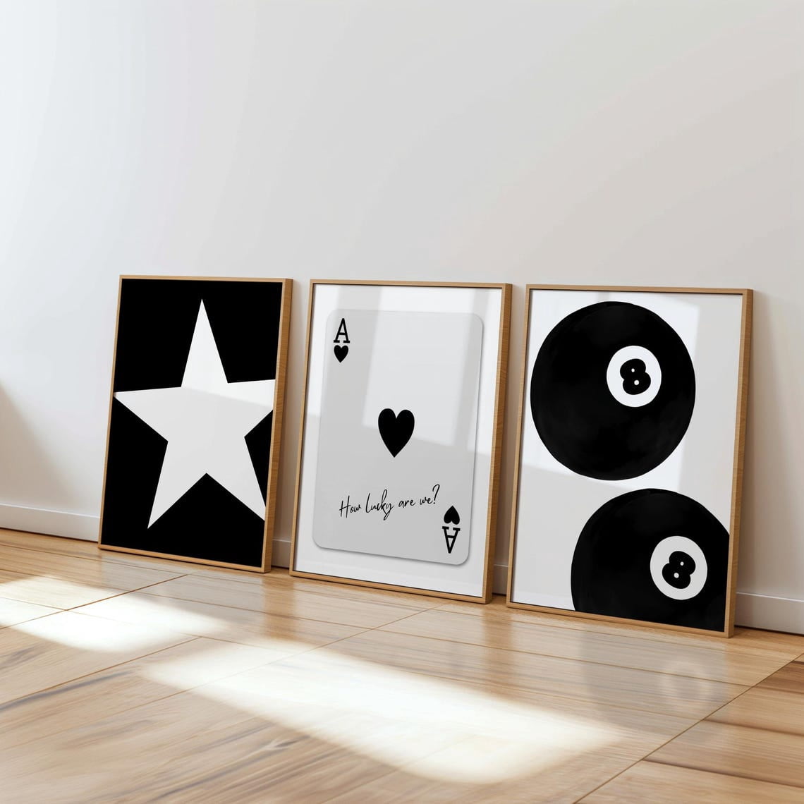Black Gallery Wall Retro Playing Card Poster Lucky 8 Ball Print Trendy ...