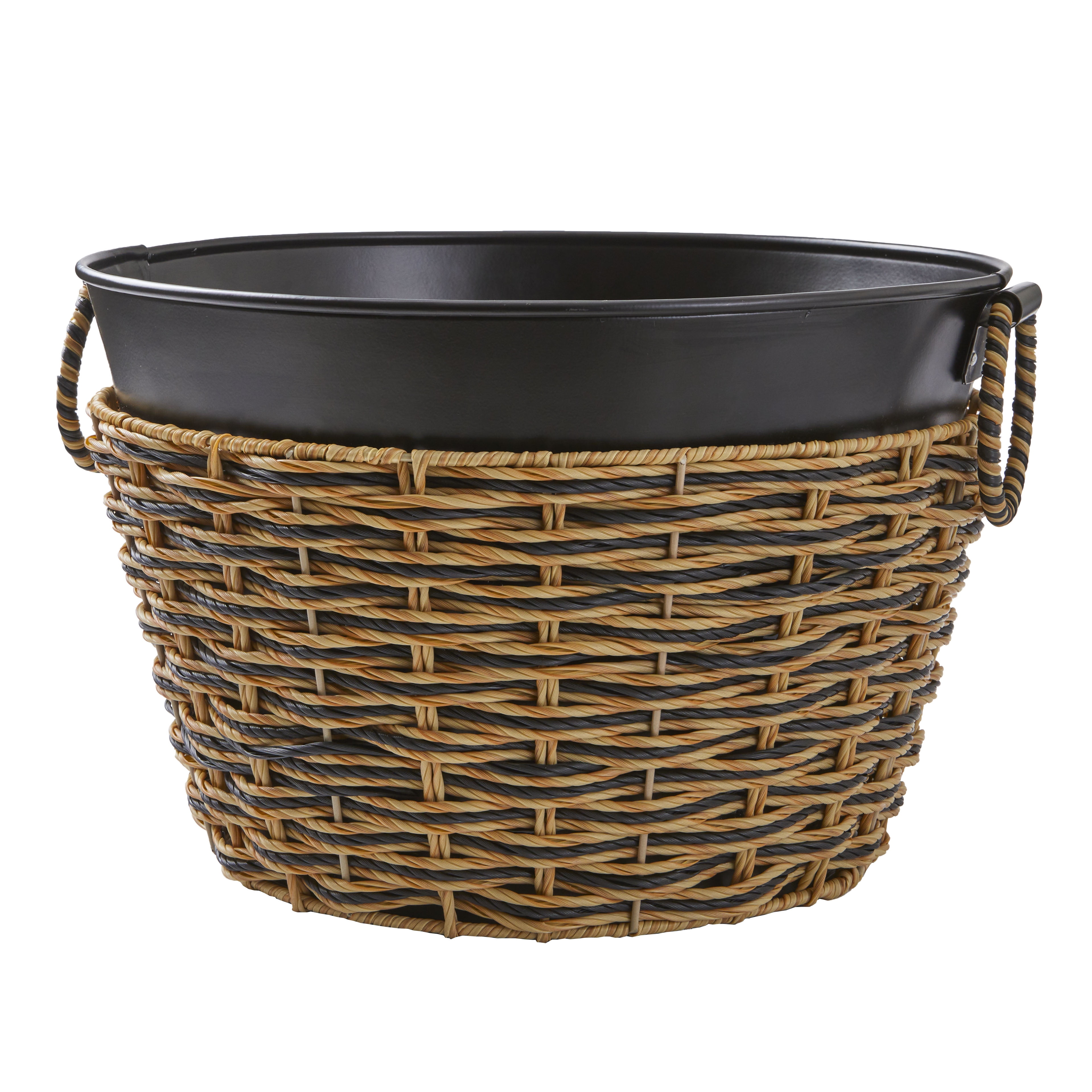 Black Galvanized Round Tub with Rattan