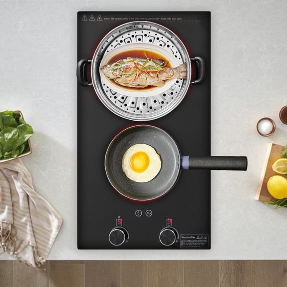 Black Galvanized Sheet 51*28.8*8cm Double-Headed Electric Ceramic Stove 2100w Double-Knob Timing Vertical Electromagnetic Stove