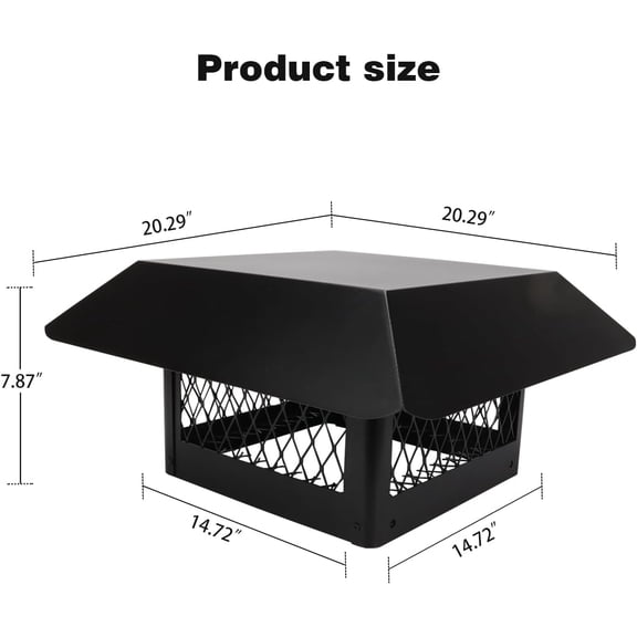 Black Galvanized Steel Chimney Cover - Heavy Chimney Cap 13 x13 inch, Single Bolt-On Chimney Fireplace Cover, Chimney Flue Cover to Fit On Existing Flue Tiles, Chimney Vent Cap with Hood Plate