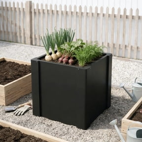 Black Galvanized Steel Raised Garden Bed Planter Box, Open Bottom, Reinforced, Outdoor Use