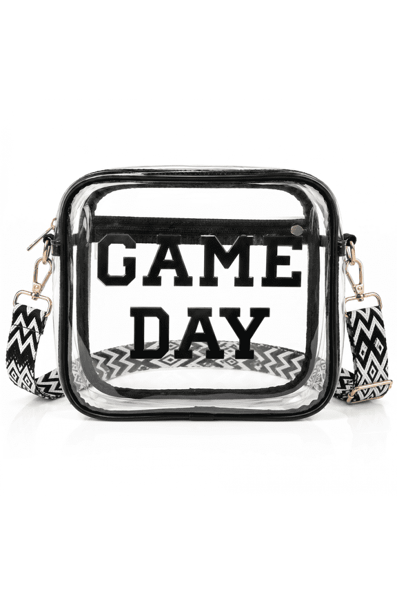 Black Game Day Clear Bag for Stadium Events, Clear Crossbody Purse for Women, Small Stadium Bag for Concerts and Sports