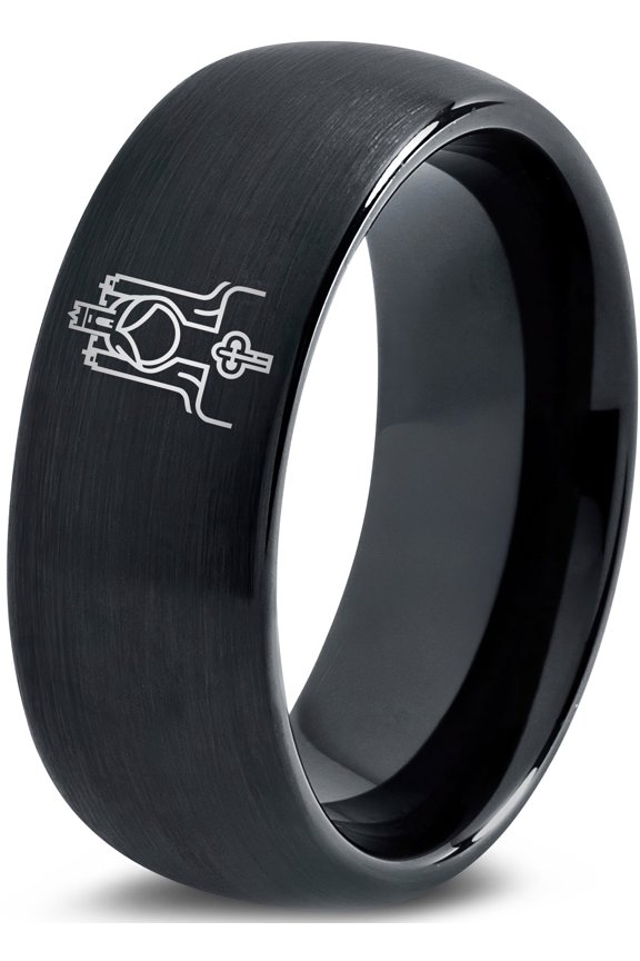 Graduation Gamer Tungsten Ring Black Wedding Band Men 21st Birthday Gifts for Guys Couple Jewelry