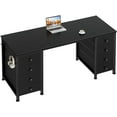 thumbnail image 1 of Black Gaming Desk with Fabric Drawers on Both Sides, 55 Inch Home Office Computer Study Writing Work PC Desk with 8 Storage Drawers Storage for Bedroom, 1 of 8