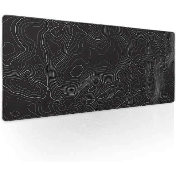 Black Gaming Mouse Pad XL Geographic Map Lines Extended Large Desk Cover Big Table Mat Non-Slip Rubber Base Stitched Edge Long Keyboard Playmat for Gamer,31.5×11.8 Inches