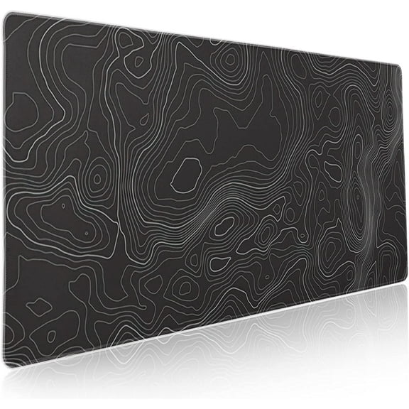 Black Gaming Mouse Pad XXL Geographic Map Lines Extended Big Large Desk Mat Non-Slip Rubber Base Stitched Edge Long Keyboard Mousepad for PC Computer Laptop,35.4×15.7 in