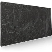 Black Gaming Mouse Pad XXL Geographic Map Lines Extended Big Large Desk Mat Non-Slip Rubber Base Stitched Edge Long Keyboard Mousepad for PC Computer Laptop,35.4 15.7 in