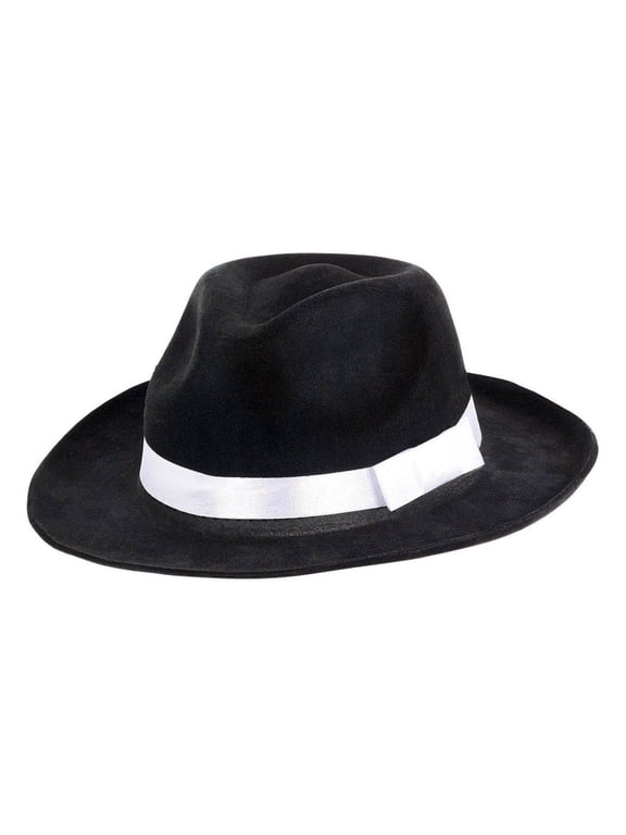 Black Gangster Hat w/ White Ribbon