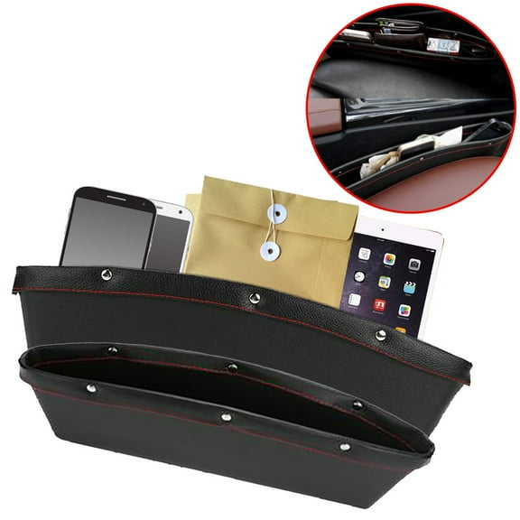 Black Gap Filler Premium PU Full Leather Console Pocket Organizer, Interior Accessories, Car Seat Side Drop Caddy Catcher