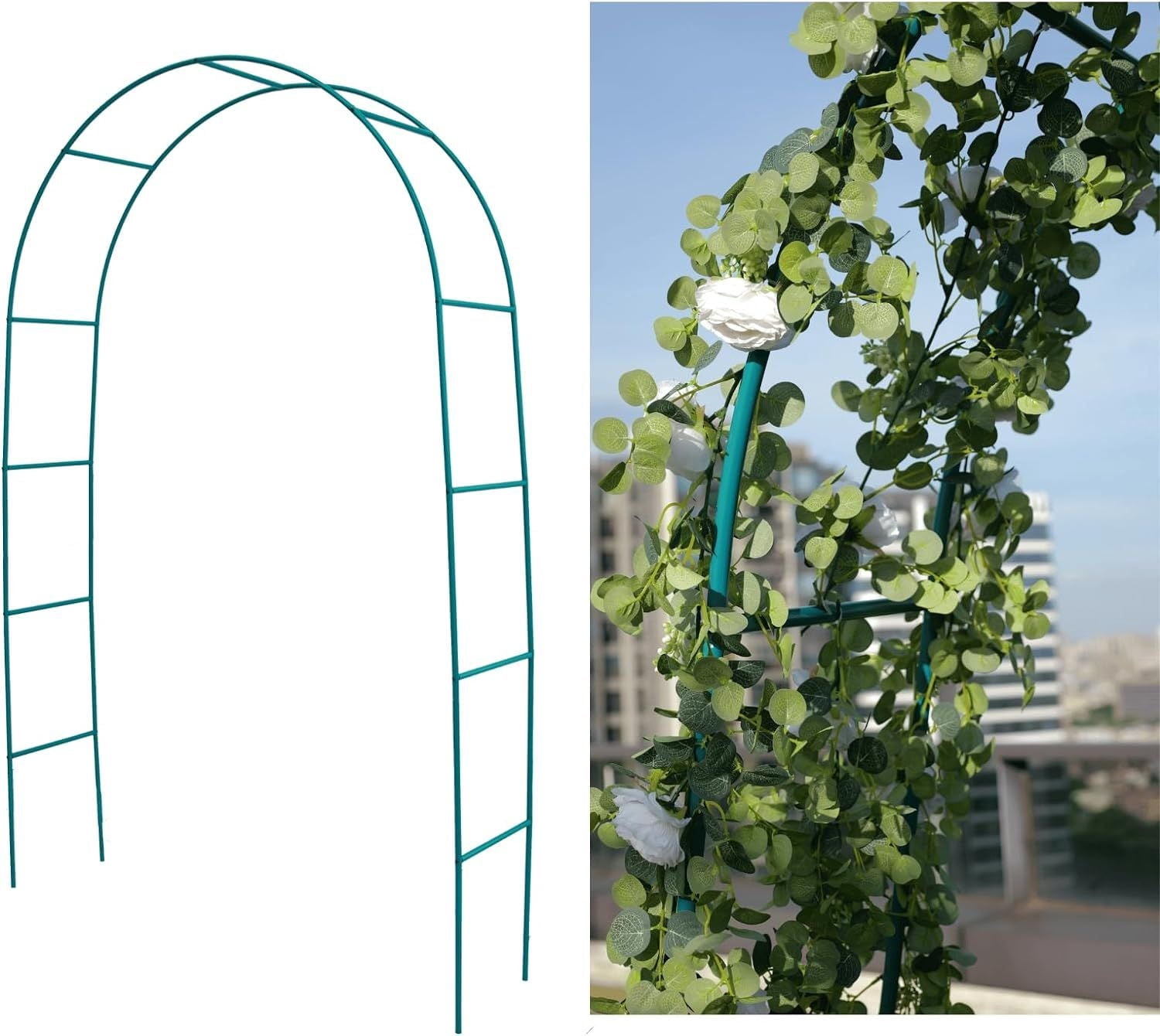 Mr.Ton Metal Garden Arch Trellis - Adjustable Height & Width, Black Powder-Coated, For Climbing Plants & Wedding Decor