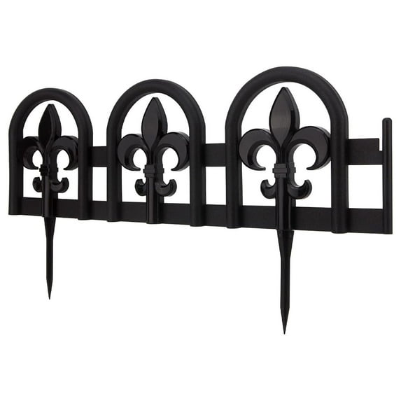 Black Garden Border Edging: Wrought Iron Design - 27pcs Black Yard Landscaping Fence Liner Lawn Edge Barrier - 35ft Kit of Decorative Lawn Landscape Panels