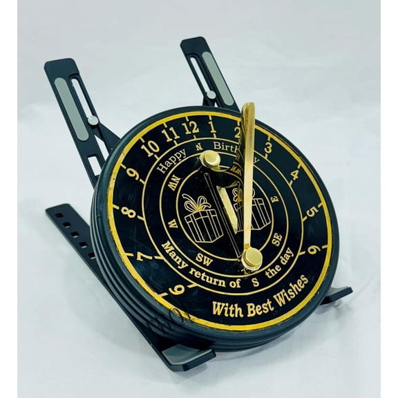 Black Garden Brass Sundial Anniversary Vintage Style Hardwood Unique Gift for Men - Beautiful Handmade - Sundial Compass